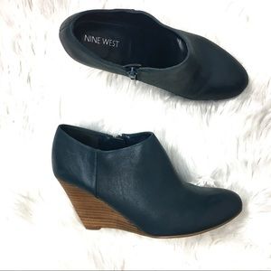 Nine West leather blue wedge bootie sz 7.5
